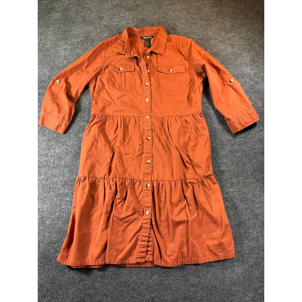 Millenium Burnt Orange Cotton Tiered Shirt Dress Womens Small Rust Long Sleeve